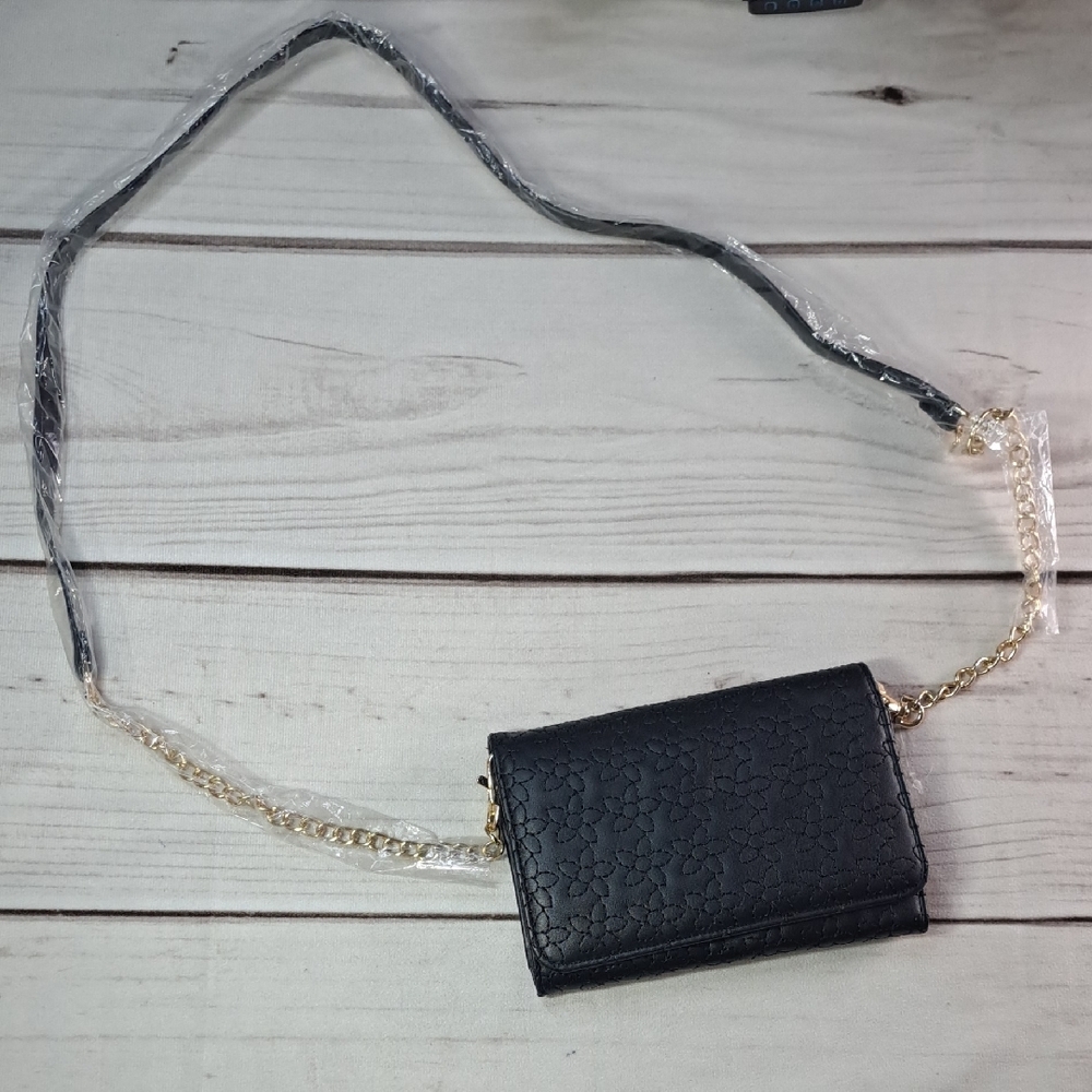 Olivia Miller Stitched Floral Pattern Black Crossbody Bag